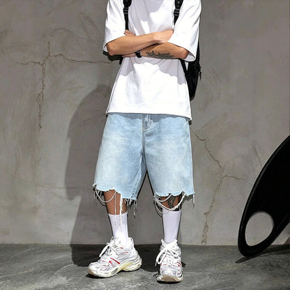 FREE SHIPPING -Men's Fashion Loose Fit Denim Shorts with Raw Hem