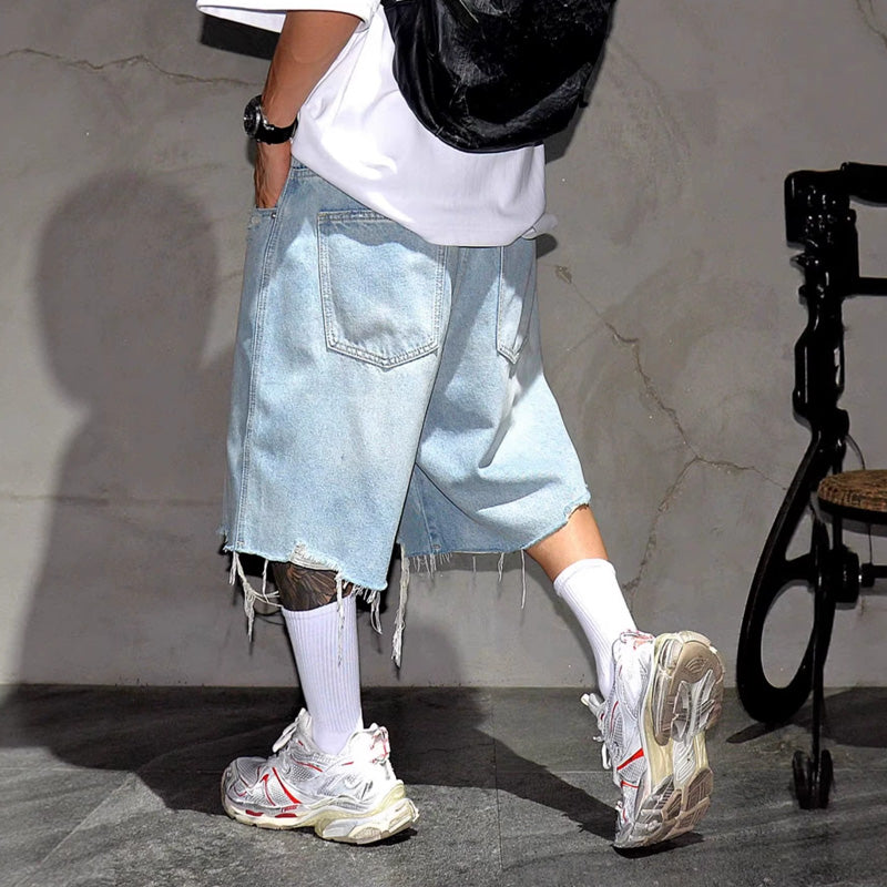 FREE SHIPPING -Men's Fashion Loose Fit Denim Shorts with Raw Hem