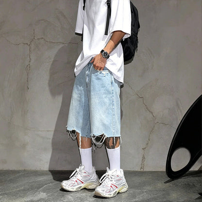 FREE SHIPPING -Men's Fashion Loose Fit Denim Shorts with Raw Hem