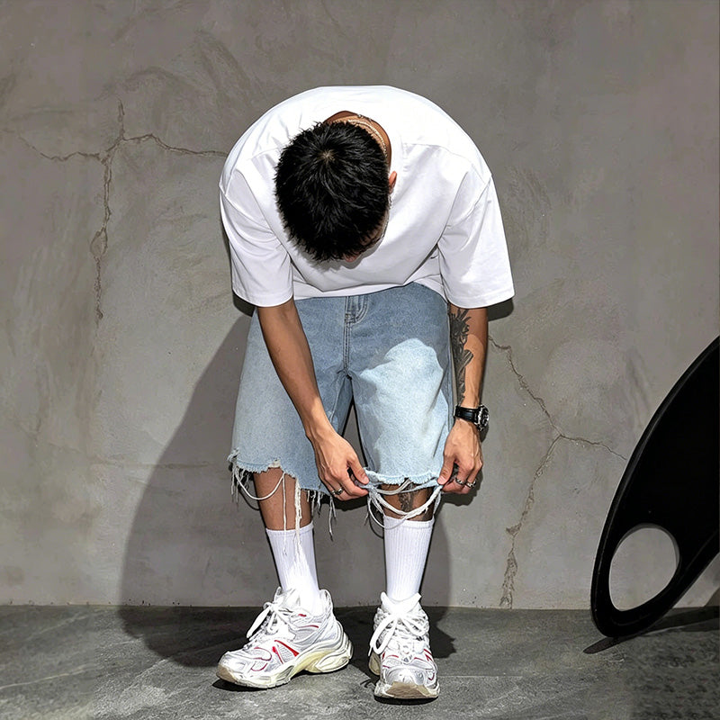 FREE SHIPPING -Men's Fashion Loose Fit Denim Shorts with Raw Hem