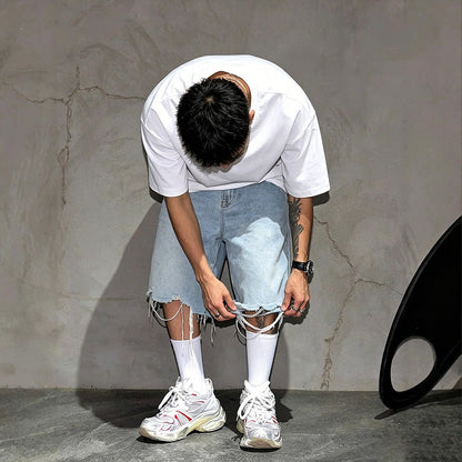 FREE SHIPPING -Men's Fashion Loose Fit Denim Shorts with Raw Hem
