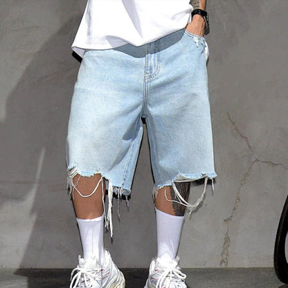 FREE SHIPPING -Men's Fashion Loose Fit Denim Shorts with Raw Hem