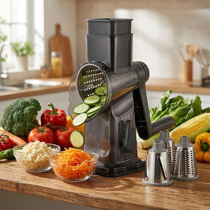 🔥FREE SHIPPING🔥3-in-1 Rotary Vegetable Slicer with Suction Base – Fast Prep, Safe & Mess-Free
