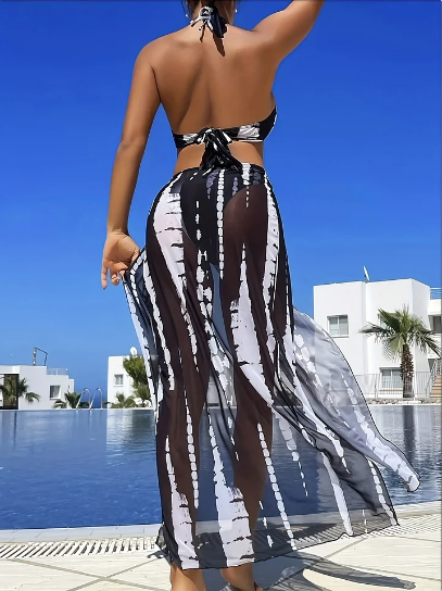 👙 LIMITED TIME 50% OFF! ✨ Striped Two-Piece Swimsuit – Halter Neck Tie, Ring Detail, High Stretch 🌊