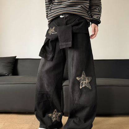 Unisex Star Patch Baggy Jeans