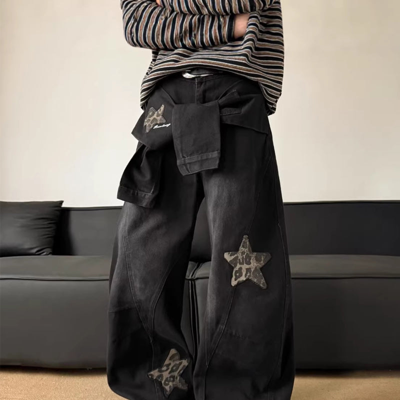 Unisex Star Patch Baggy Jeans