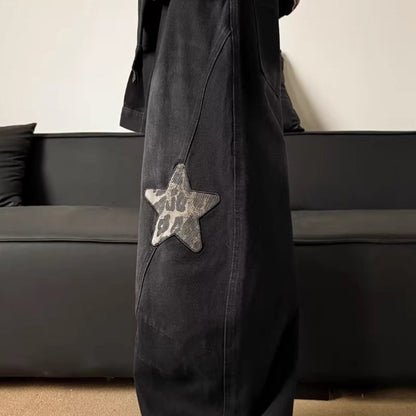 Unisex Star Patch Baggy Jeans