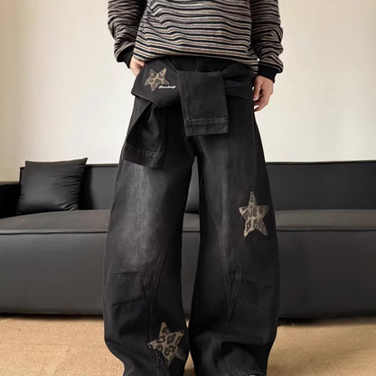Unisex Star Patch Baggy Jeans