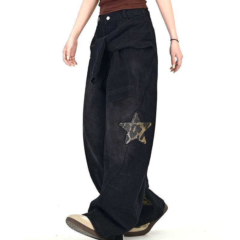 Unisex Star Patch Baggy Jeans