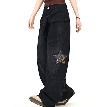 Unisex Star Patch Baggy Jeans