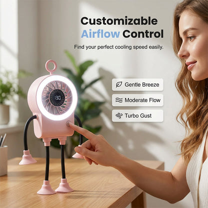 Flexible Robot Desk Fan with LED Light