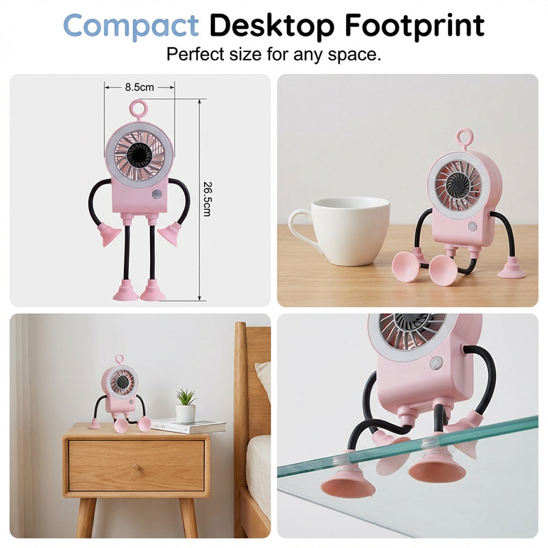 Flexible Robot Desk Fan with LED Light