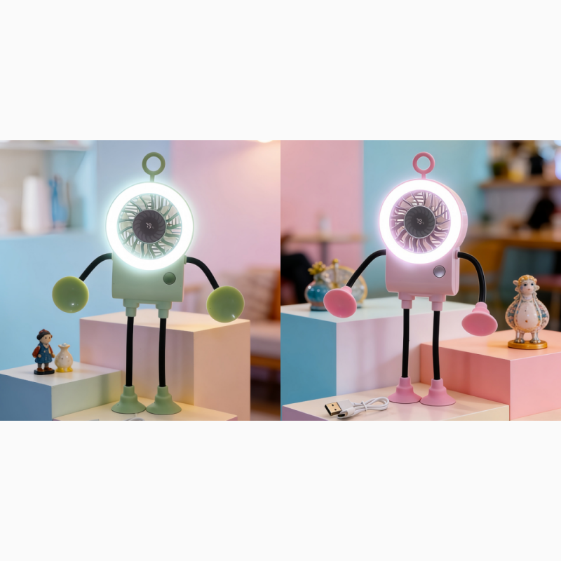 Flexible Robot Desk Fan with LED Light