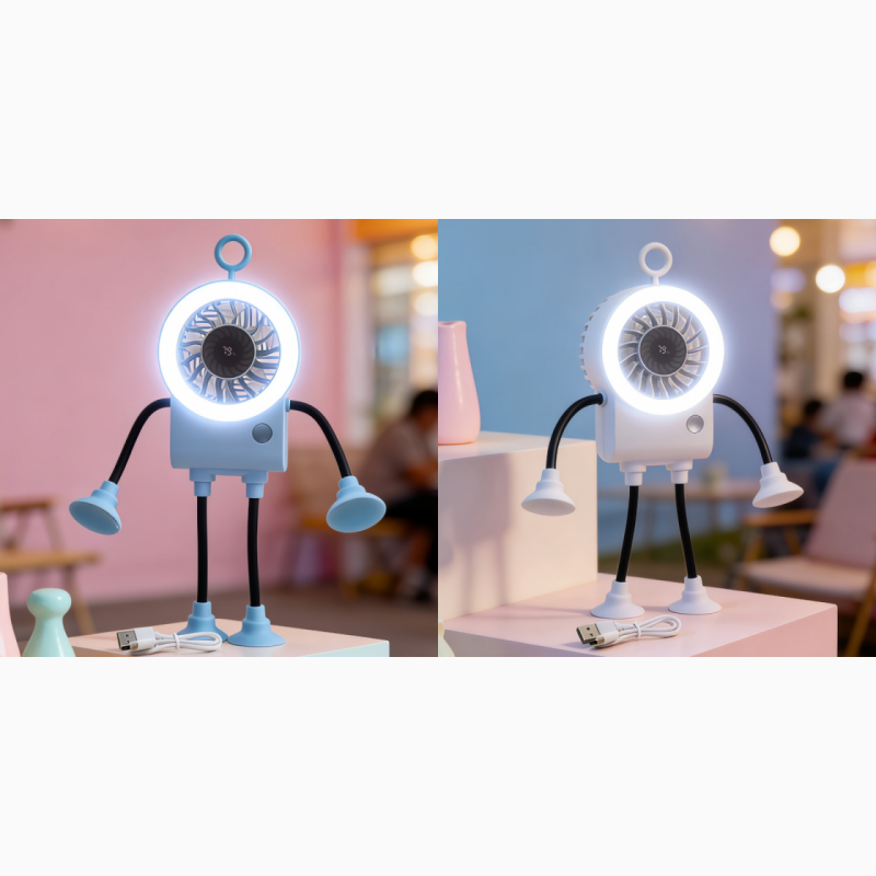 Flexible Robot Desk Fan with LED Light