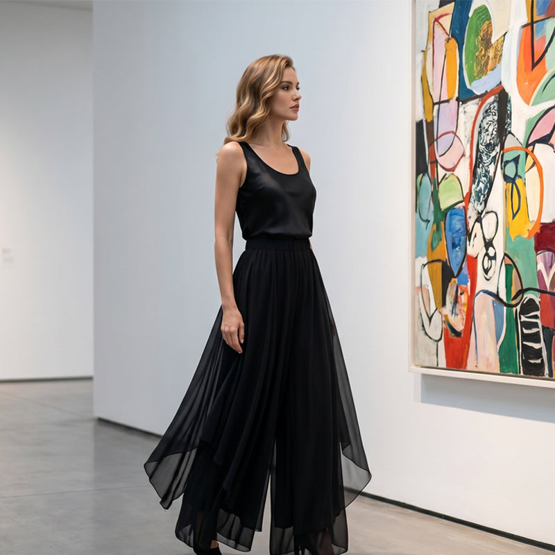 Women's Asymmetrical Chiffon Wide-Leg Pants