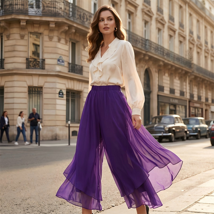 Women's Asymmetrical Chiffon Wide-Leg Pants