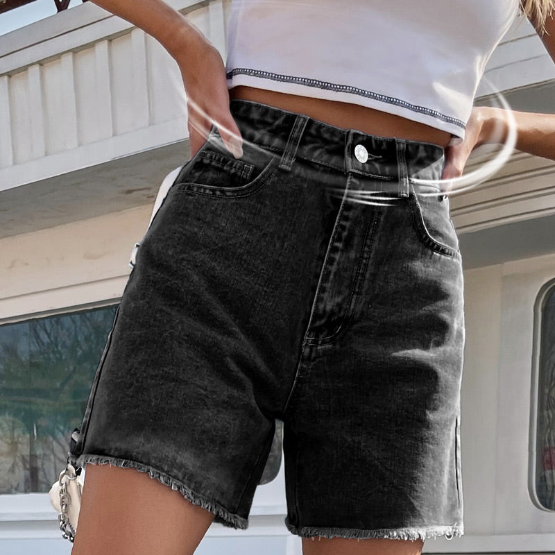🏖️ Summer Hot Sale 💐 Women’s High-Waisted A-Line Denim Shorts – Relaxed Fit, Mid-Thigh Length with Pockets 👖☀️