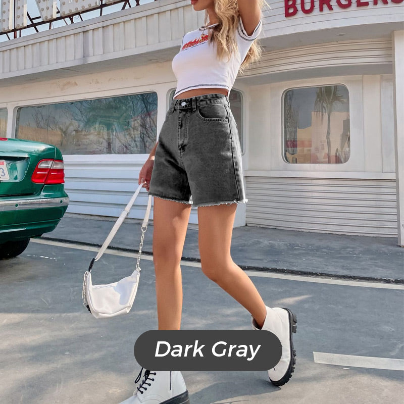 🏖️ Summer Hot Sale 💐 Women’s High-Waisted A-Line Denim Shorts – Relaxed Fit, Mid-Thigh Length with Pockets 👖☀️
