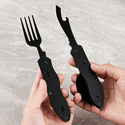 ⏳Limited-time 50% off⏰4-in-1 Folding Tableware Set – Compact, Stainless Steel, Multi-Tool 🍴⛰️