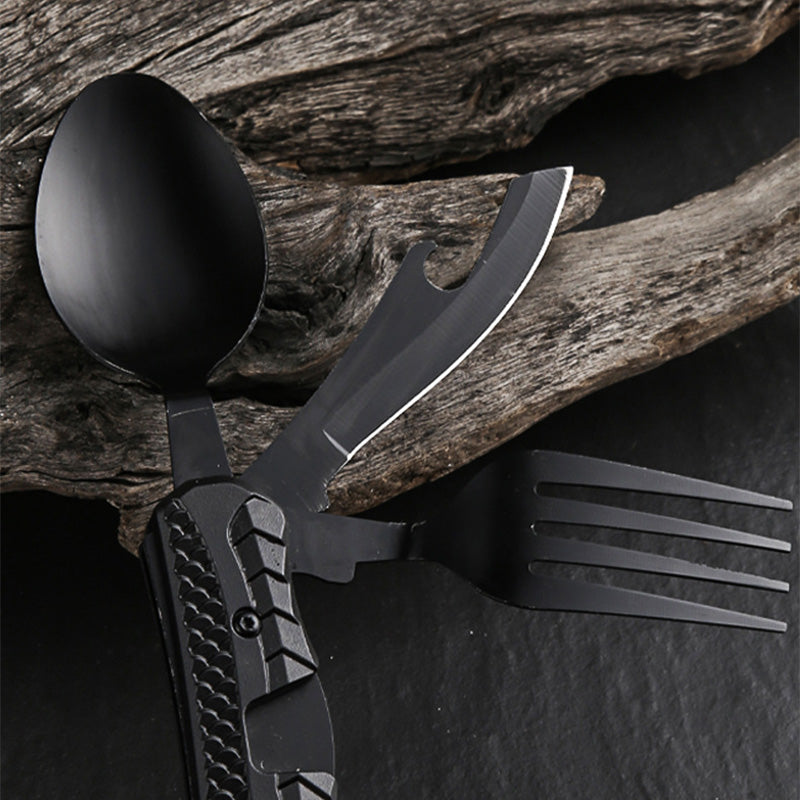 ⏳Limited-time 50% off⏰4-in-1 Folding Tableware Set – Compact, Stainless Steel, Multi-Tool 🍴⛰️