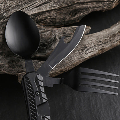 ⏳Limited-time 50% off⏰4-in-1 Folding Tableware Set – Compact, Stainless Steel, Multi-Tool 🍴⛰️