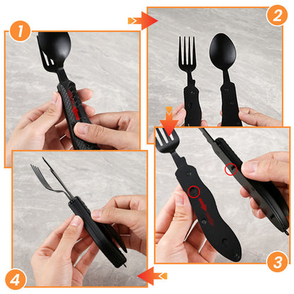 ⏳Limited-time 50% off⏰4-in-1 Folding Tableware Set – Compact, Stainless Steel, Multi-Tool 🍴⛰️