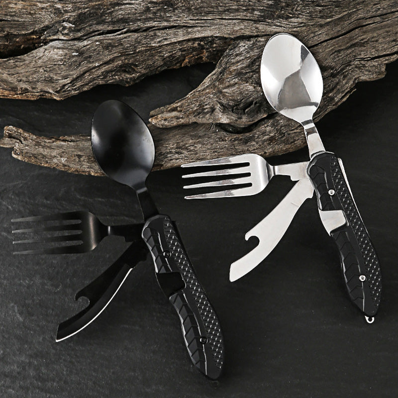 ⏳Limited-time 50% off⏰4-in-1 Folding Tableware Set – Compact, Stainless Steel, Multi-Tool 🍴⛰️