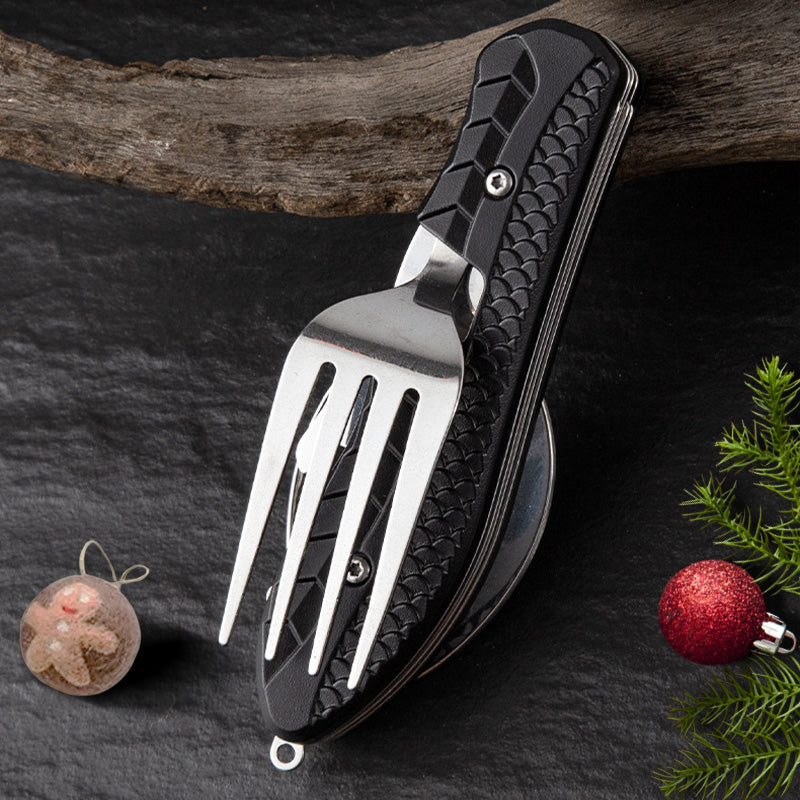 ⏳Limited-time 50% off⏰4-in-1 Folding Tableware Set – Compact, Stainless Steel, Multi-Tool 🍴⛰️