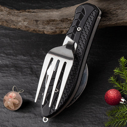 ⏳Limited-time 50% off⏰4-in-1 Folding Tableware Set – Compact, Stainless Steel, Multi-Tool 🍴⛰️