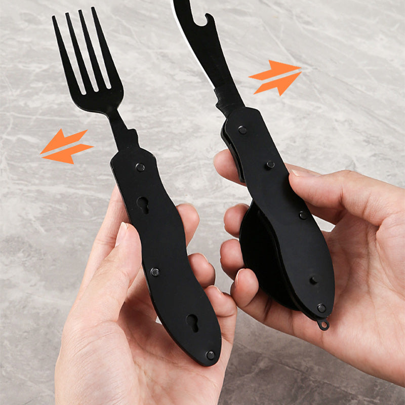 ⏳Limited-time 50% off⏰4-in-1 Folding Tableware Set – Compact, Stainless Steel, Multi-Tool 🍴⛰️