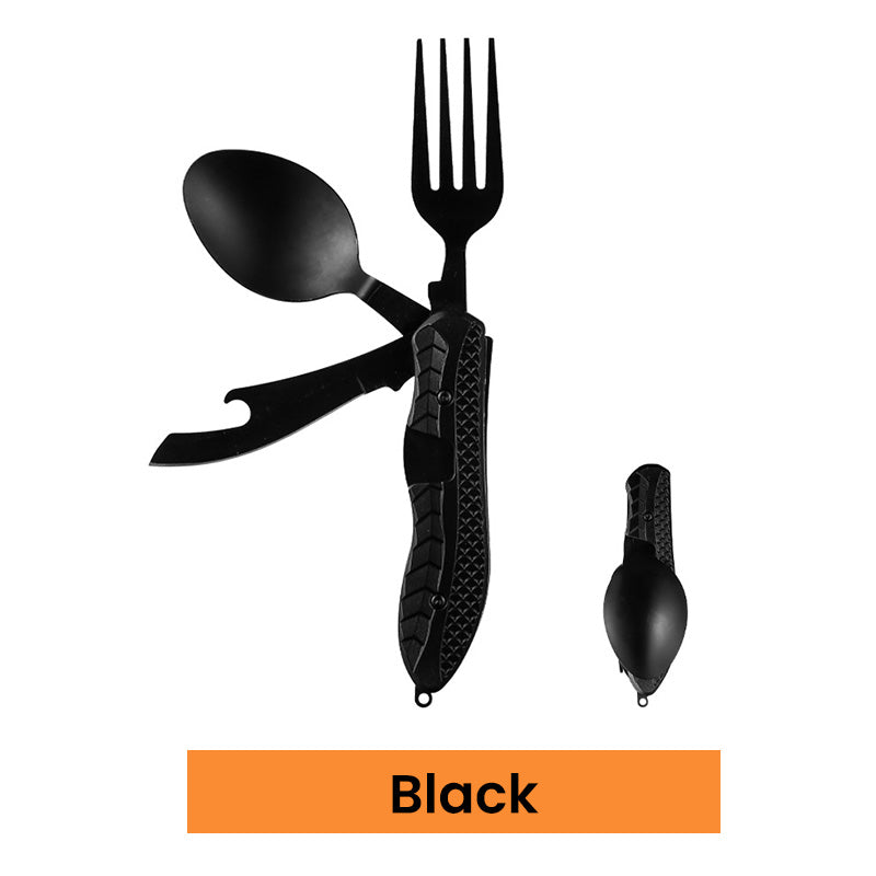 ⏳Limited-time 50% off⏰4-in-1 Folding Tableware Set – Compact, Stainless Steel, Multi-Tool 🍴⛰️