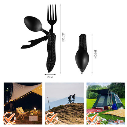 ⏳Limited-time 50% off⏰4-in-1 Folding Tableware Set – Compact, Stainless Steel, Multi-Tool 🍴⛰️