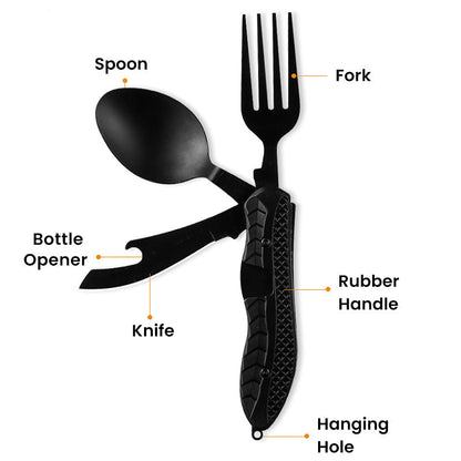 ⏳Limited-time 50% off⏰4-in-1 Folding Tableware Set – Compact, Stainless Steel, Multi-Tool 🍴⛰️