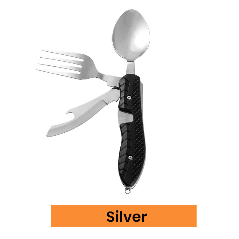 ⏳Limited-time 50% off⏰4-in-1 Folding Tableware Set – Compact, Stainless Steel, Multi-Tool 🍴⛰️