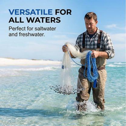 ⏳Time-Limited Special⏰🐟Easy-Throw Cast Net – Heavy-Duty Mesh, Rapid Sinking & Versatile – For Freshwater & Saltwater