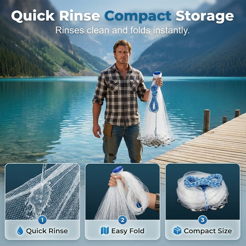 ⏳Time-Limited Special⏰🐟Easy-Throw Cast Net – Heavy-Duty Mesh, Rapid Sinking & Versatile – For Freshwater & Saltwater