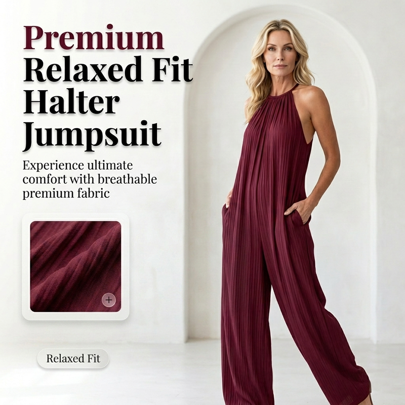 Women's Halter Neck Sleeveless Wide-Leg Jumpsuit
