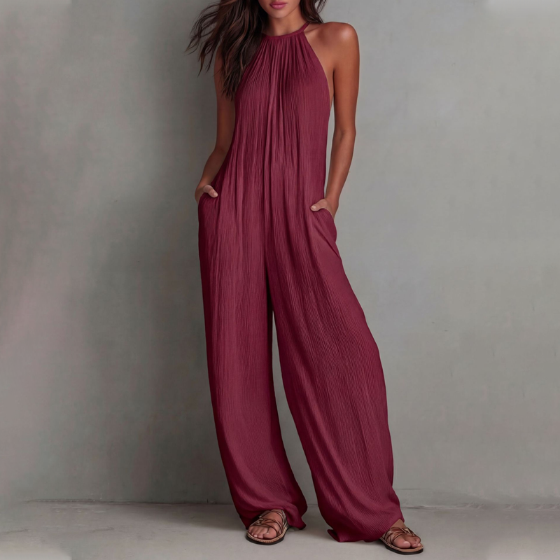 Women's Halter Neck Sleeveless Wide-Leg Jumpsuit