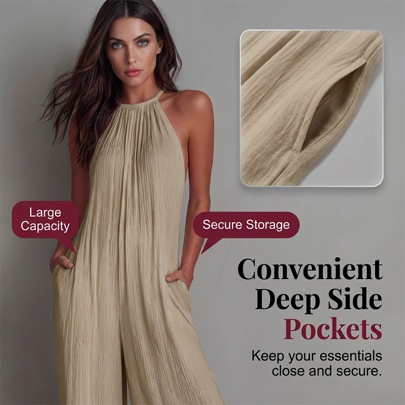 Women's Halter Neck Sleeveless Wide-Leg Jumpsuit