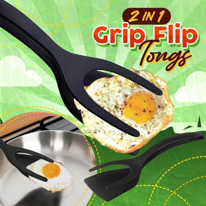 2-in-1 Kitchen Spatula Tongs – Food Grade Silicone Tips, Non-Stick, Heat Resistant, Long Handle ✨