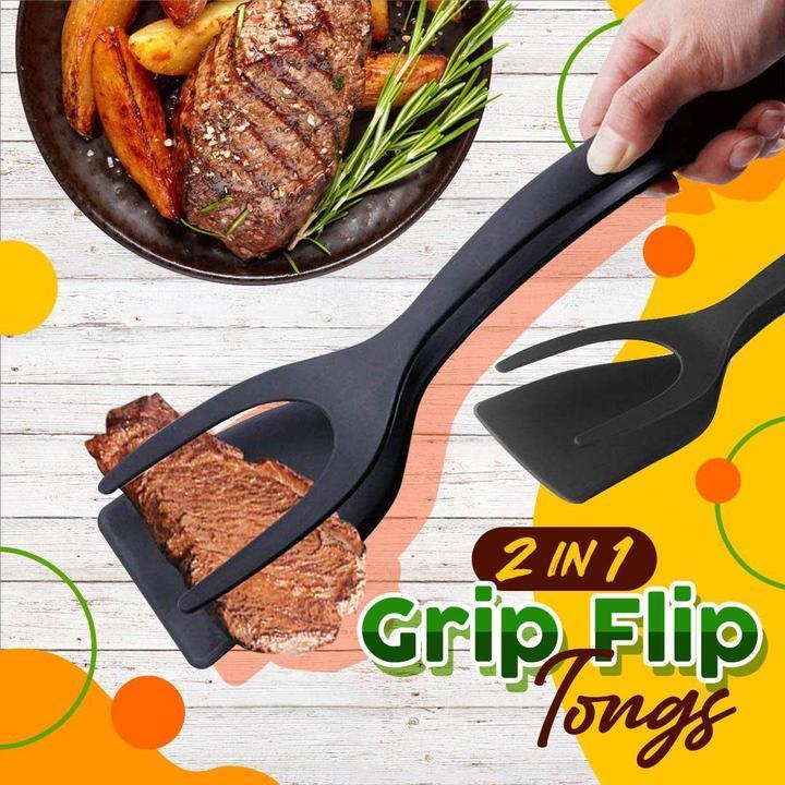 2-in-1 Kitchen Spatula Tongs – Food Grade Silicone Tips, Non-Stick, Heat Resistant, Long Handle ✨