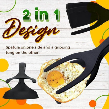 2-in-1 Kitchen Spatula Tongs – Food Grade Silicone Tips, Non-Stick, Heat Resistant, Long Handle ✨