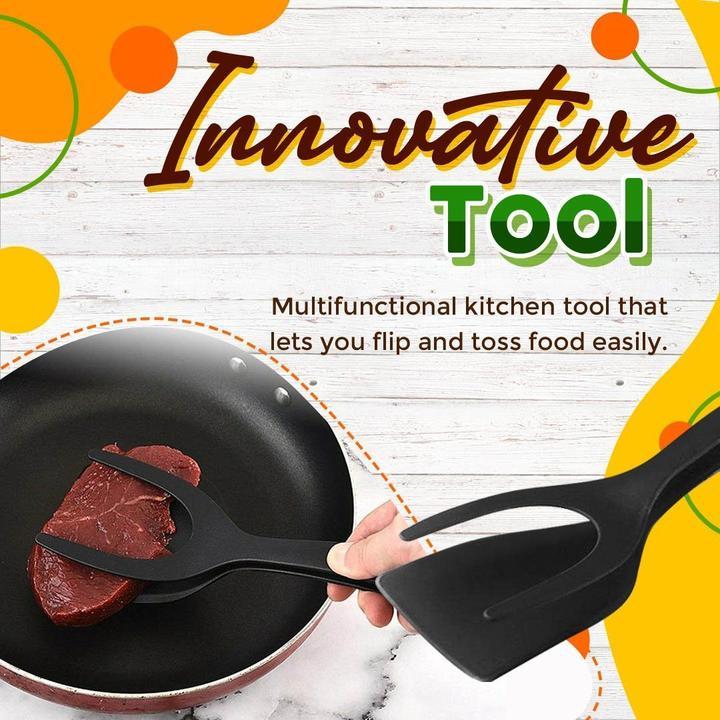 2-in-1 Kitchen Spatula Tongs – Food Grade Silicone Tips, Non-Stick, Heat Resistant, Long Handle ✨