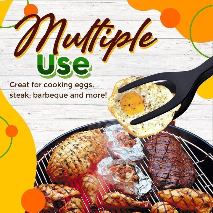 2-in-1 Kitchen Spatula Tongs – Food Grade Silicone Tips, Non-Stick, Heat Resistant, Long Handle ✨