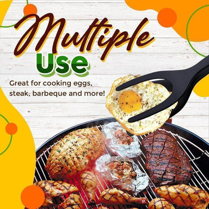 2-in-1 Kitchen Spatula Tongs – Food Grade Silicone Tips, Non-Stick, Heat Resistant, Long Handle ✨