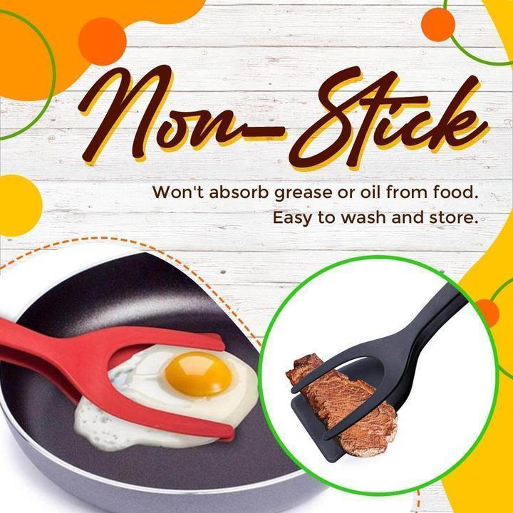 2-in-1 Kitchen Spatula Tongs – Food Grade Silicone Tips, Non-Stick, Heat Resistant, Long Handle ✨