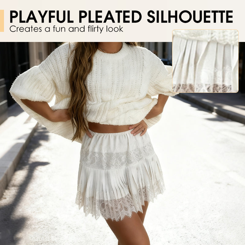 ⏳Time-Limited Special⏰Chic Pleated Lace Trim Mini Skirt