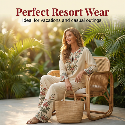 Women's Long Sleeve Blouse & Wide-Leg Pants Set