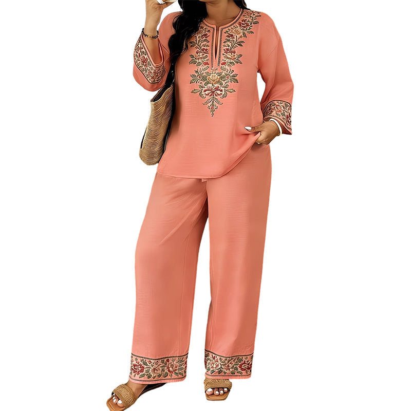 Women's Long Sleeve Blouse & Wide-Leg Pants Set