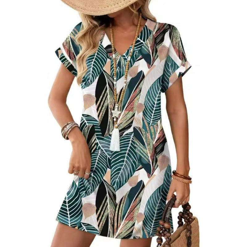 Women's Summer Casual V-Neck T-Shirt Dress